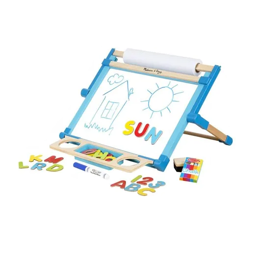 Melissa & Doug მაგიდის მოლბერტი მარკერით, ცარცით და მაგნიტური ასო-რიცხვებით